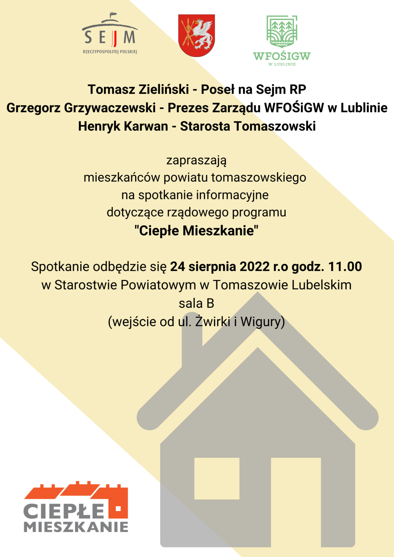 Informacja o spotkaniu w sprawie programu Ciepłe Mieszkanie