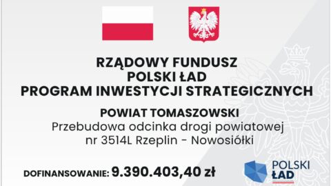 Napis Rządowy Fundusz Polski Ład Program Inwestycji Strategicznych. Na górze flaga Polski i Godło.