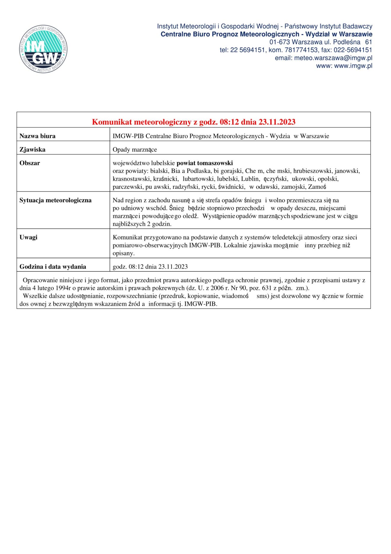 Ostrzeżenie meteorologiczne