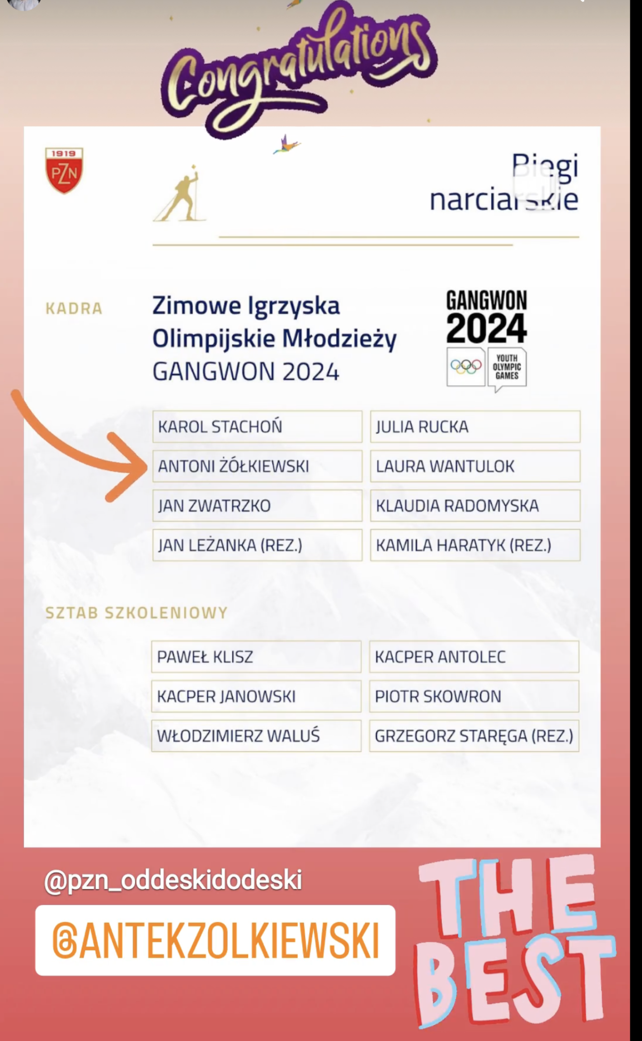Antoni Żółkiewski z awansem na Zimowe Igrzyska Olimpijskie Młodzieży w Gangwong 2024 Korea 