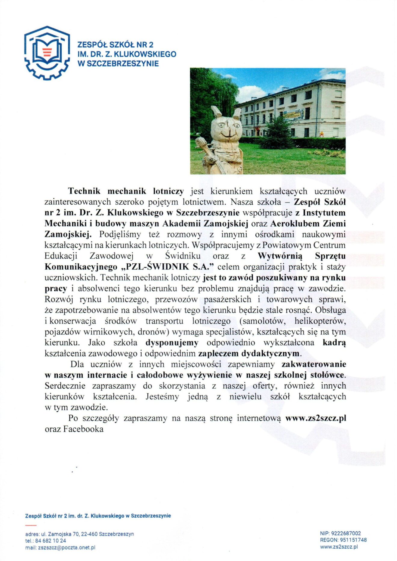 Szkoła w Szczebrzeszynie, oferta