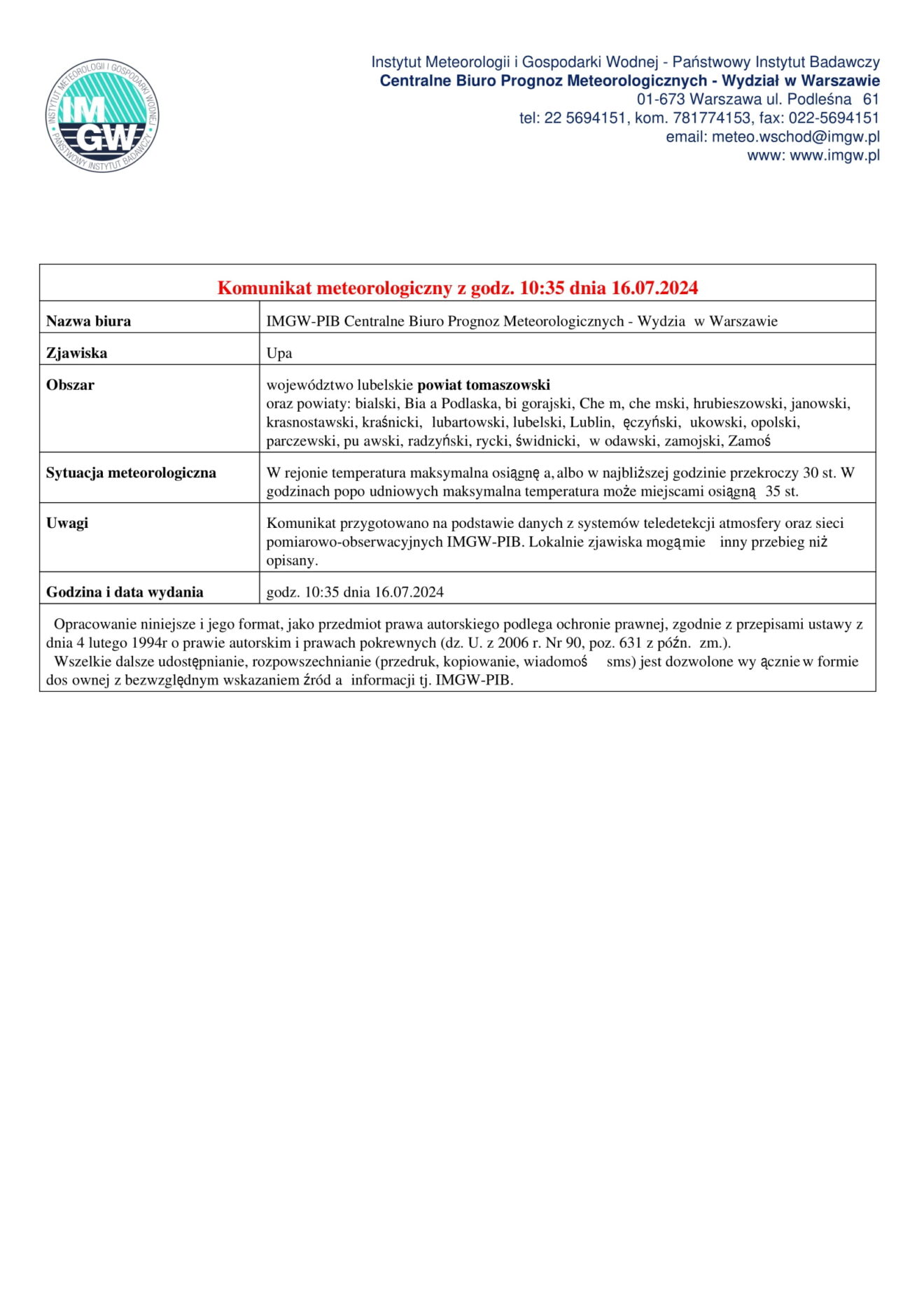 Ostrzeżenie meteorologiczne