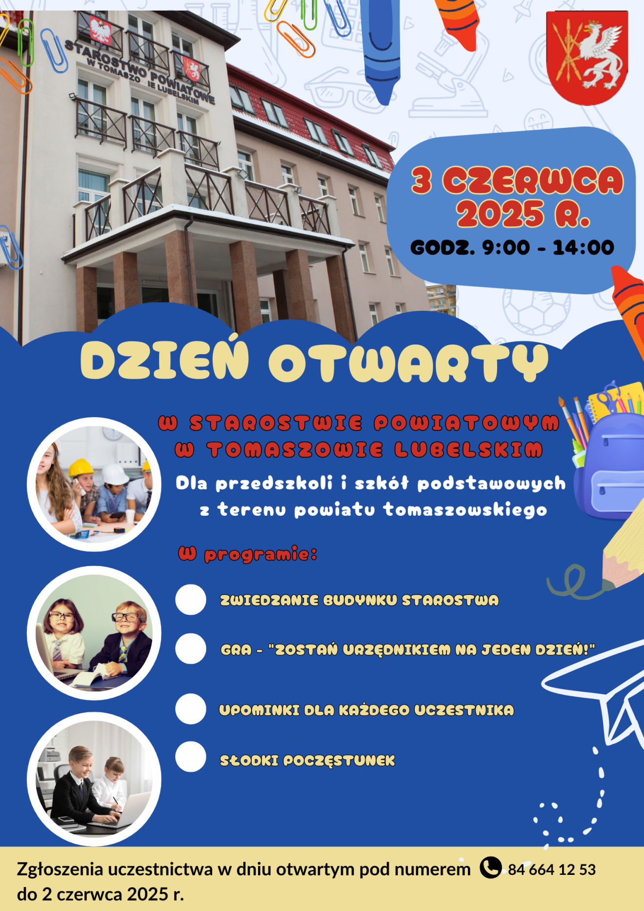 plakat przedstawiający informację o dniu otwartym w starostwie powiatowy w Tomaszowie Lubelskim