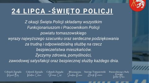 Zdjęcie przedstawia kartkę z życzeniami z okazji Dnia Policji