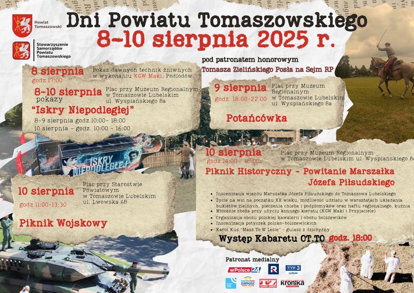 Plakat zapraszający na Dni Powiatu Tomaszowskiego 8-10 sierpnia 2025 r.