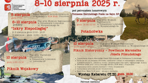 Plakat zapraszający na Dni Powiatu Tomaszowskiego 8-10 sierpnia 2025 r.