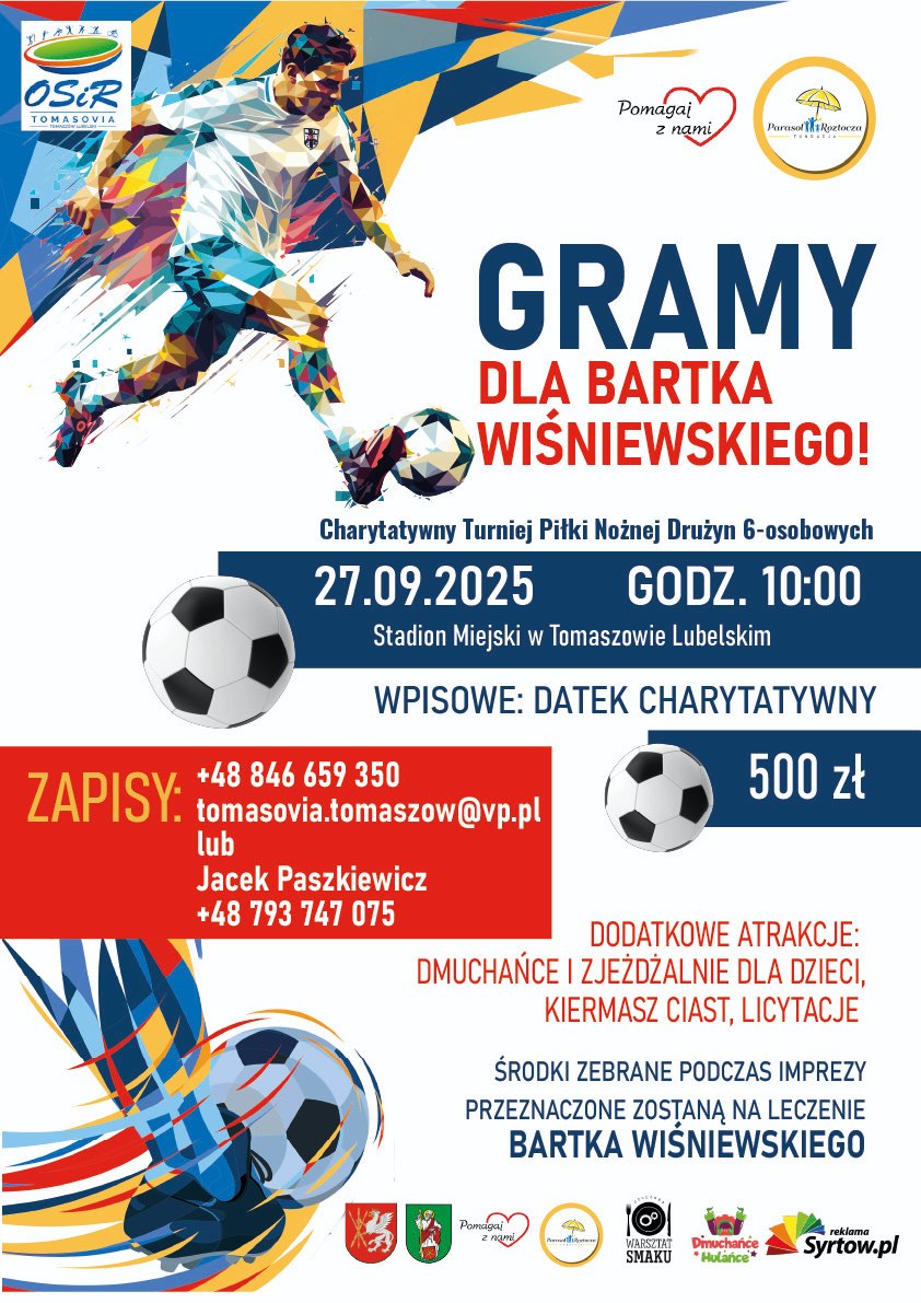 PLAKAT INFORMUJĄCY O CHARYDATYWNYM TURNIEJU PIŁKI NOŻNEJ 27.09.2025 GODZINA 10:00