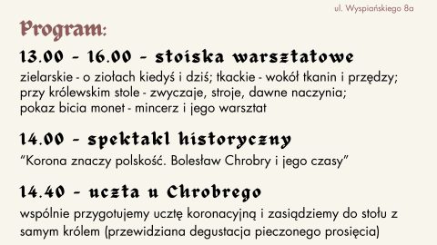 Plakat wydarzenia Uczta u Chrobrego – 14 września 2025 r., Muzeum Regionalne w Tomaszowie Lubelskim, program: warsztaty, spektakl historyczny, uczta i koncert