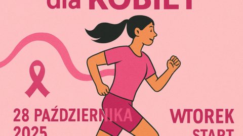 PLAKAT INFORMUJĄCY O WYDARZENIU RÓŻOWY BIEG DLA KOBIET