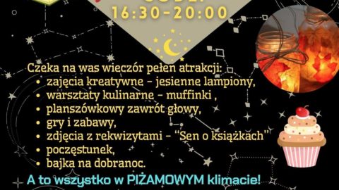 plakat piżamowa noc bibliotek