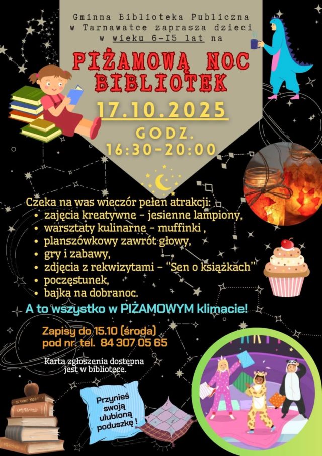 plakat piżamowa noc bibliotek