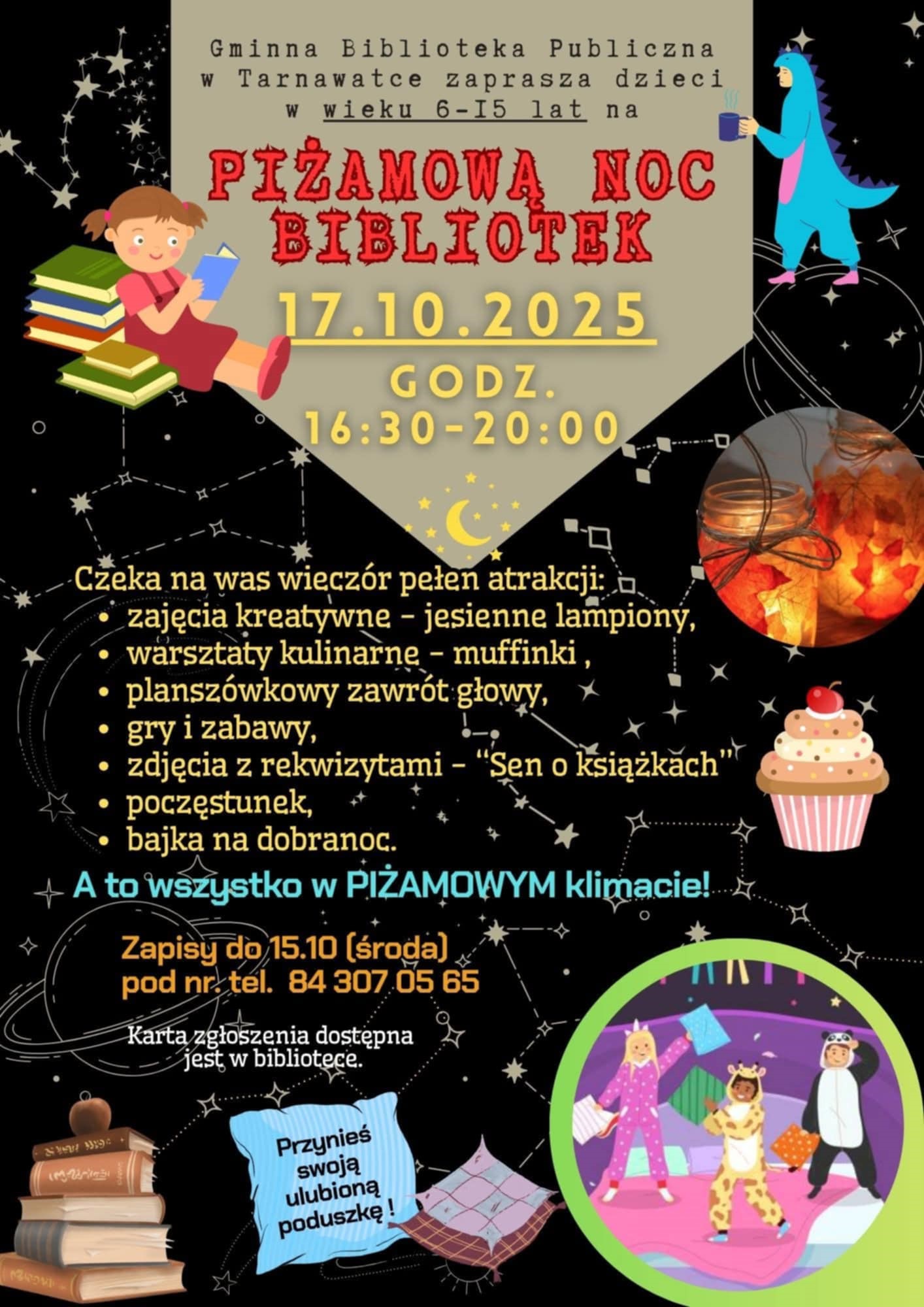 plakat piżamowa noc bibliotek