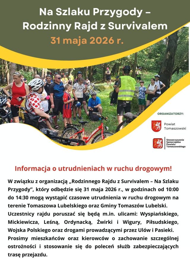 Na zdjęciu znajduje sie plakat informujący o rajdzie rodzinnym.